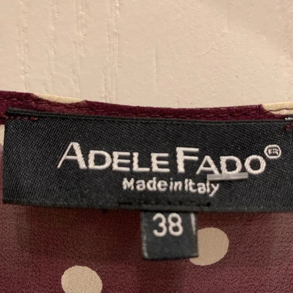 Adele Fado Dress Made in Italy Burgundy and White‎ Polka Dot Sheer Sz 38 (US 8) - Picture 3 of 5